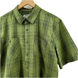 Orvis Mens Large Olive Green Plaid Short Sleeve Button Up Shirt 1494392